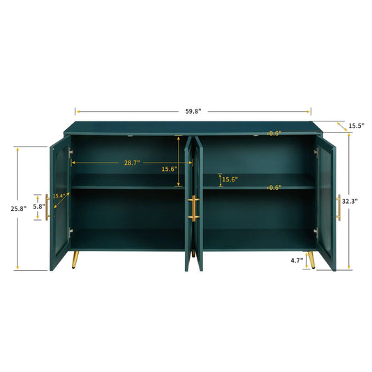 65-inch TV stand with storage cabinet in teal finish and gold legs by VIP Digital Presence on Tampa Home & Garden Store