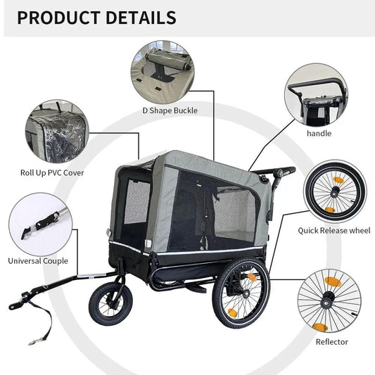 Outdoor heavy-duty foldable pet stroller with gray mesh cabin and large wheels on Tampa Home & Garden Store