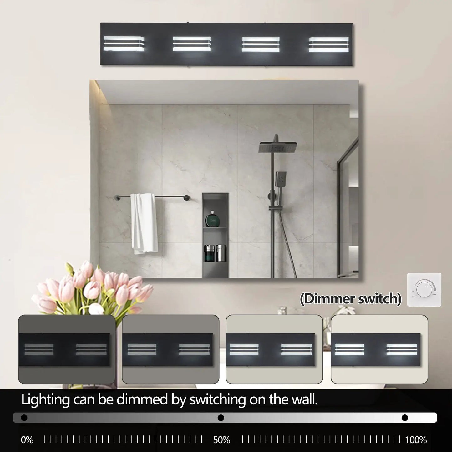 LED Black Vanity Lights 4 Lights Over Mirror