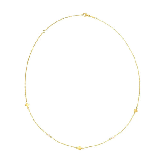 14k yellow gold pearl Clover Necklace with delicate clover charms and small pearls on Tampa Home & Garden Store
