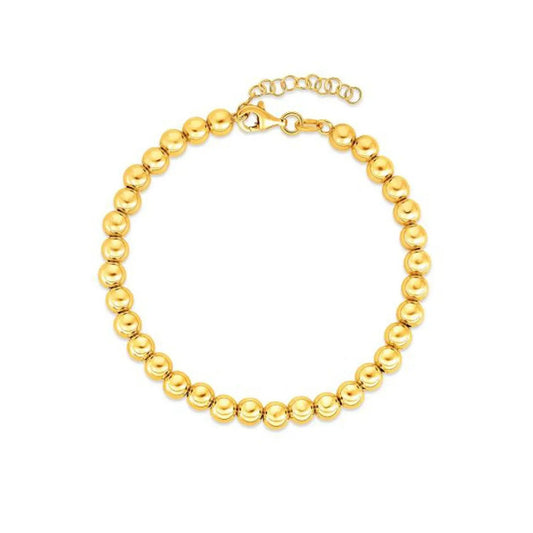 14K yellow gold bead chain necklace, 5mm polished round beads, lobster clasp with extender on Tampa Home & Garden Store