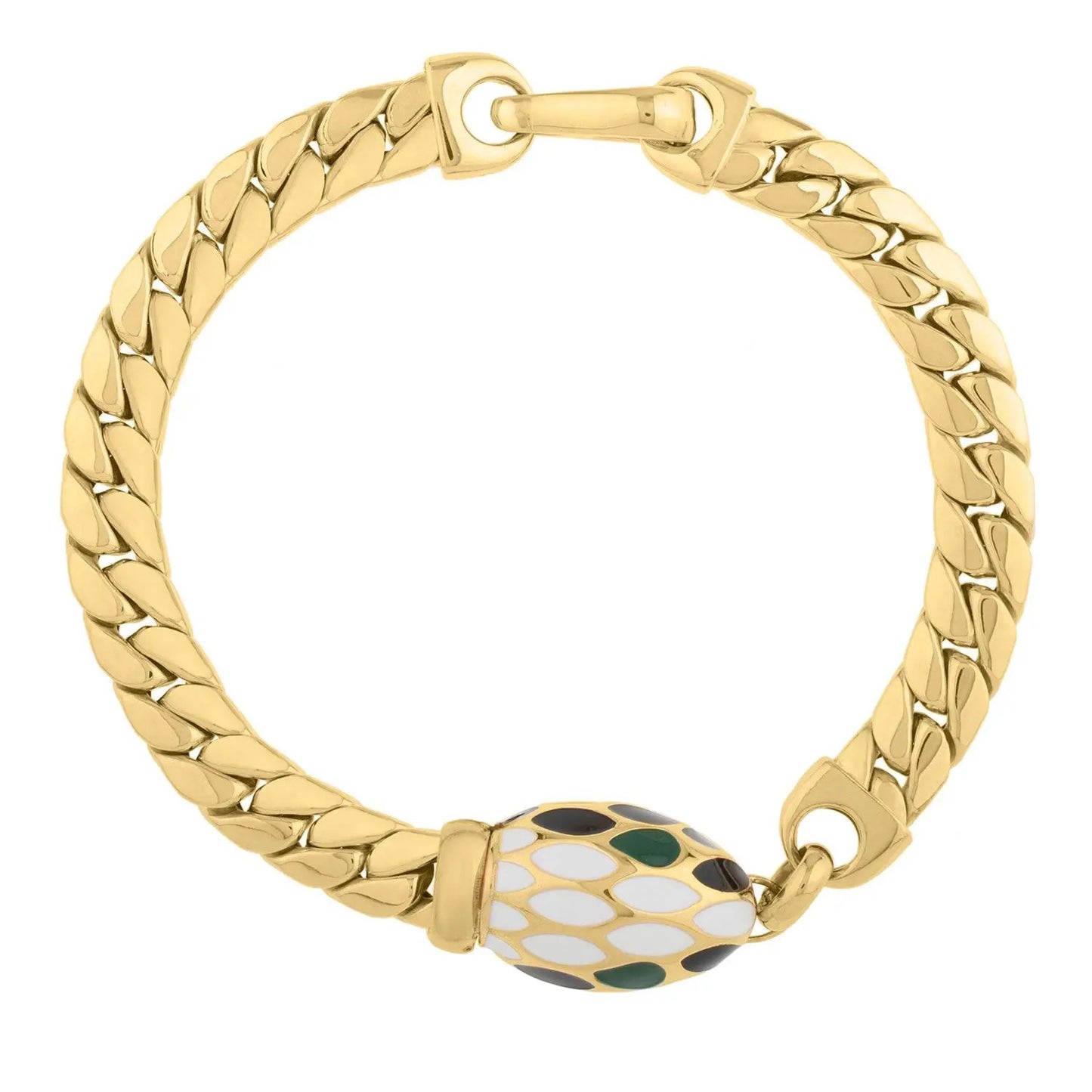 Bracelet 14K yellow gold curb link with mosaic enamel bead on Tampa Home & Garden Store