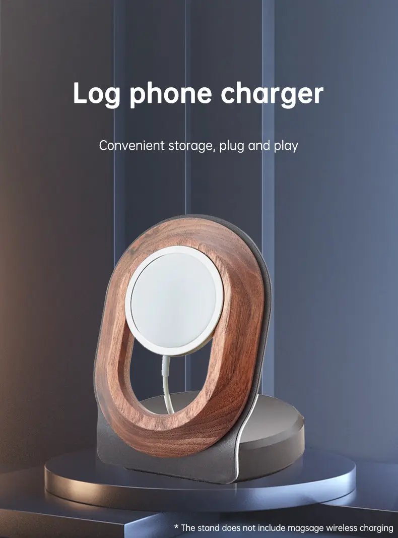 Accesorios de escritorio de madera, estante de nogal, cargador magnético inalámbrico, soporte de carga inalámbrico para Magsafe