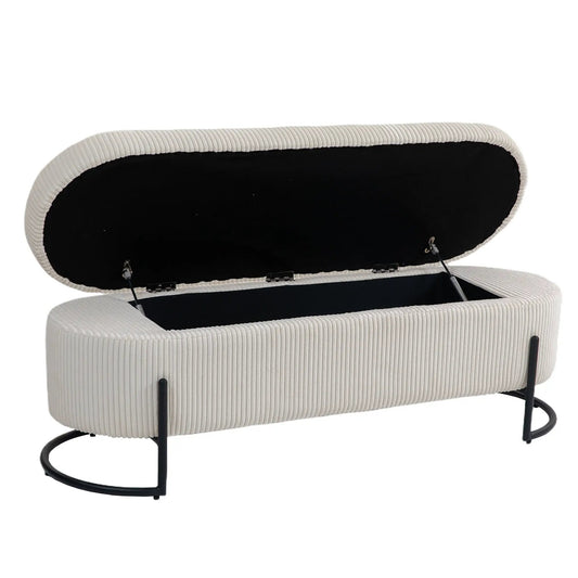 Coolmore storage ottoman with safety hinge, ivory exterior, black interior, metal legs on Tampa Home & Garden Store