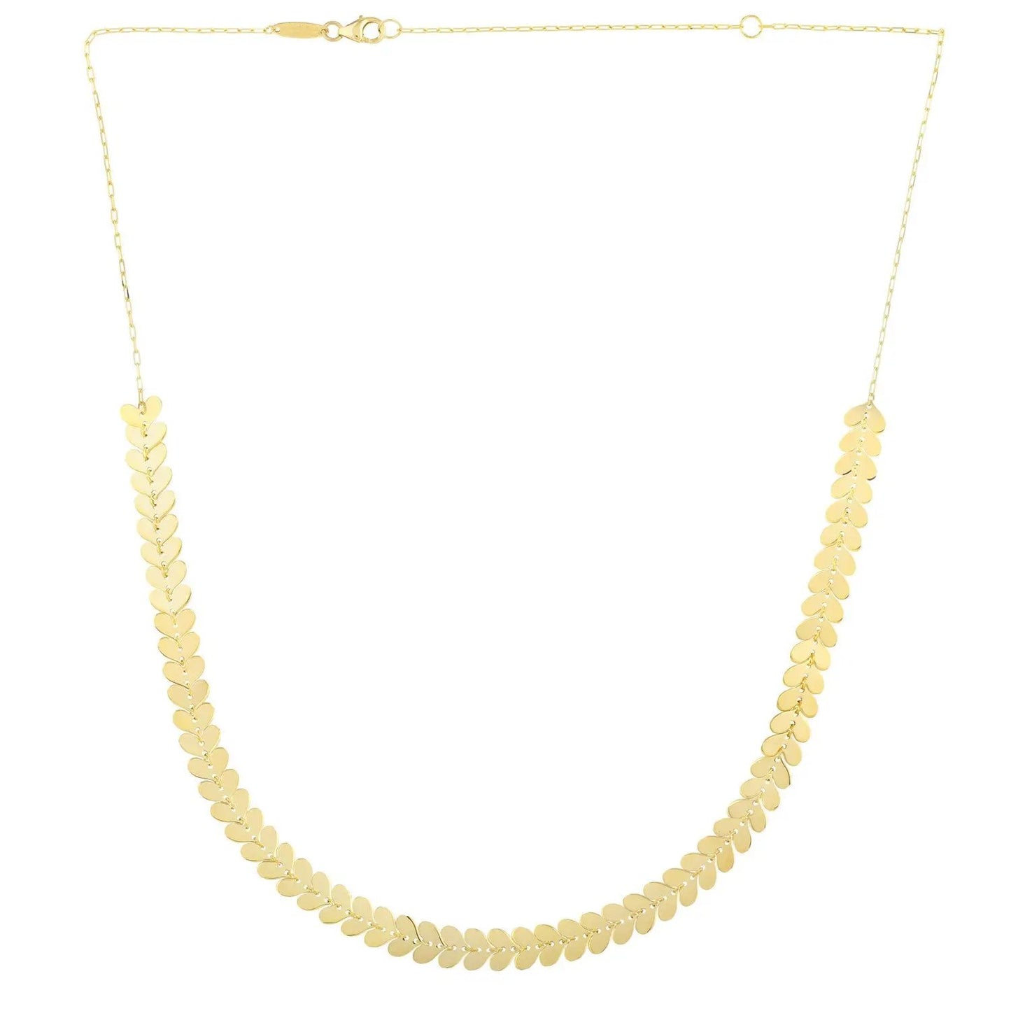 14k yellow gold heart-link chain necklace with draped heart discs, polished finish on Tampa Home & Garden Store