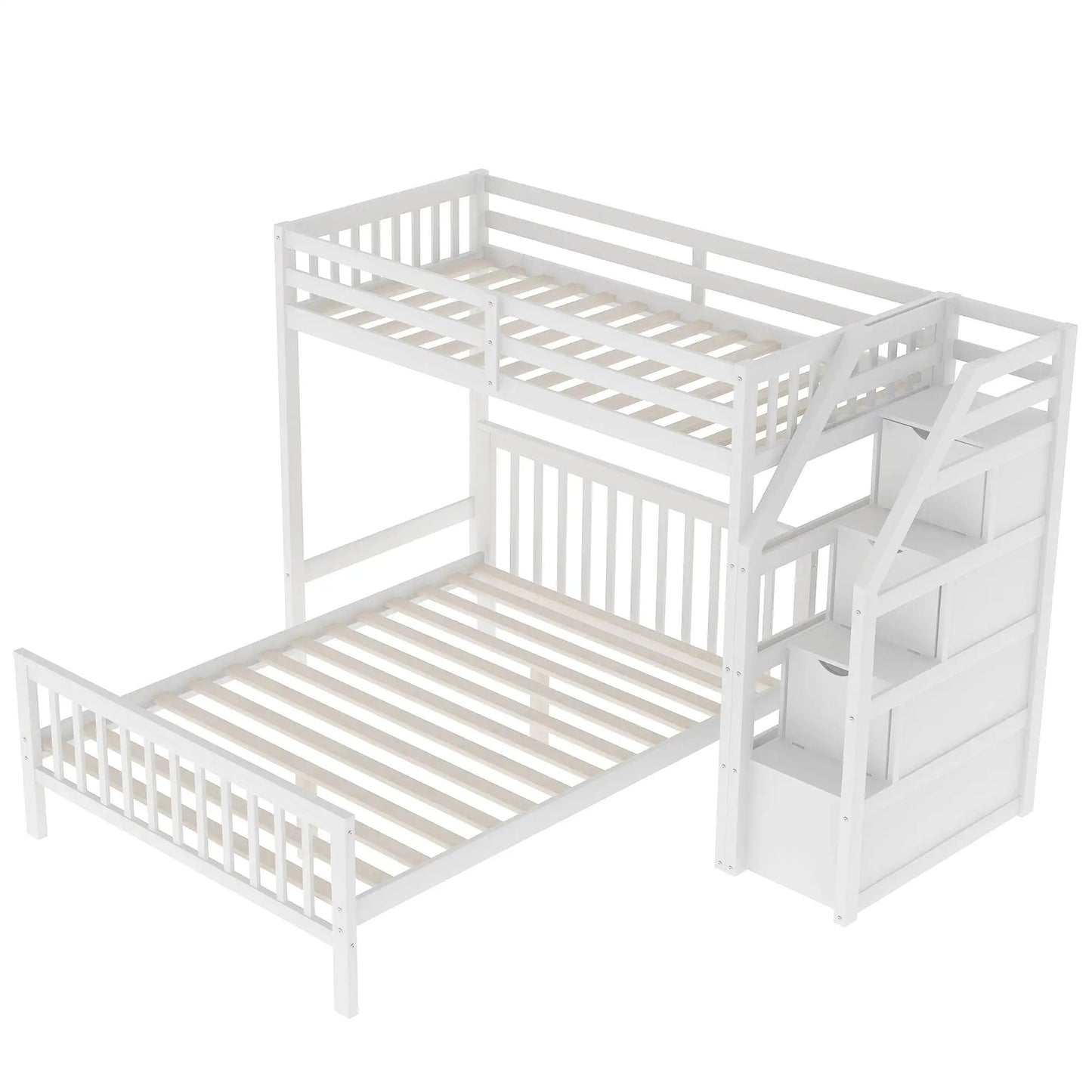 Twin over full white loft bed with integrated staircase and guard rails on Tampa Home & Garden Store