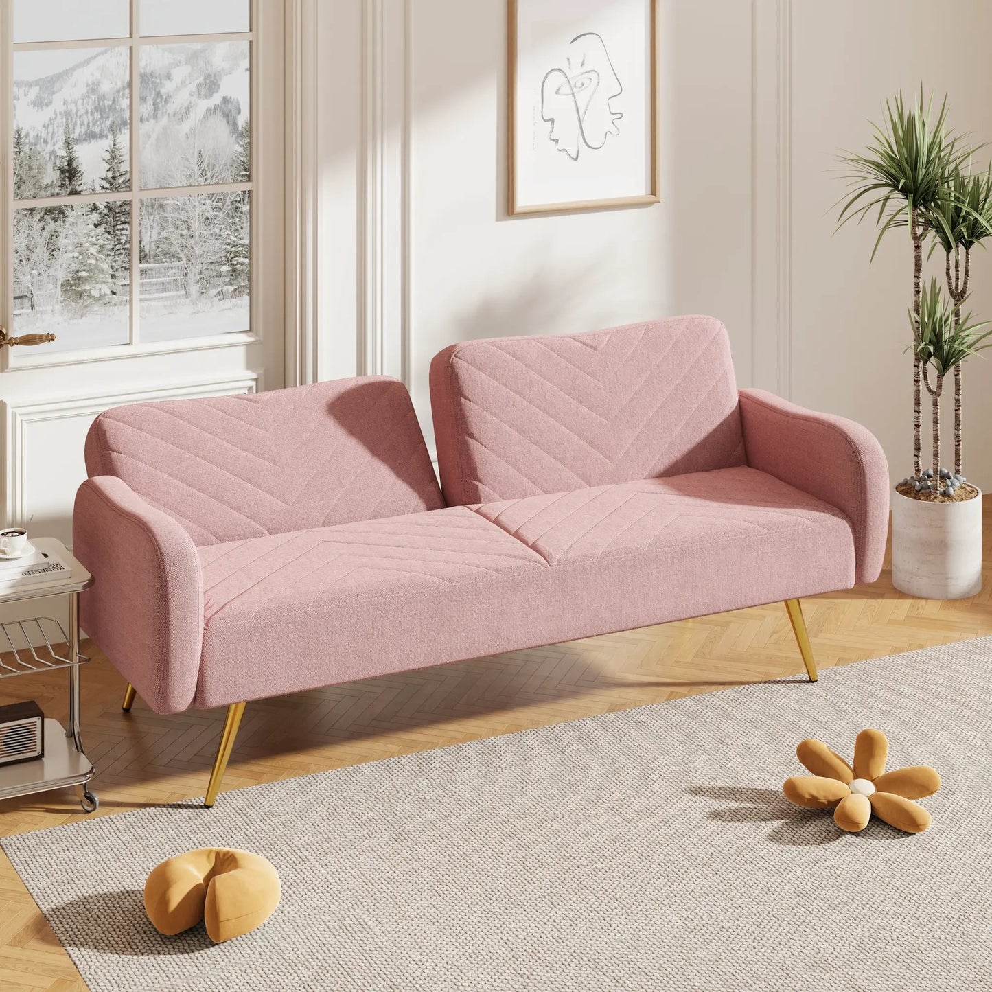 Pink fabric double sofa with split backrest, two-seat loveseat by VIP Digital Presence on Tampa Home & Garden Store