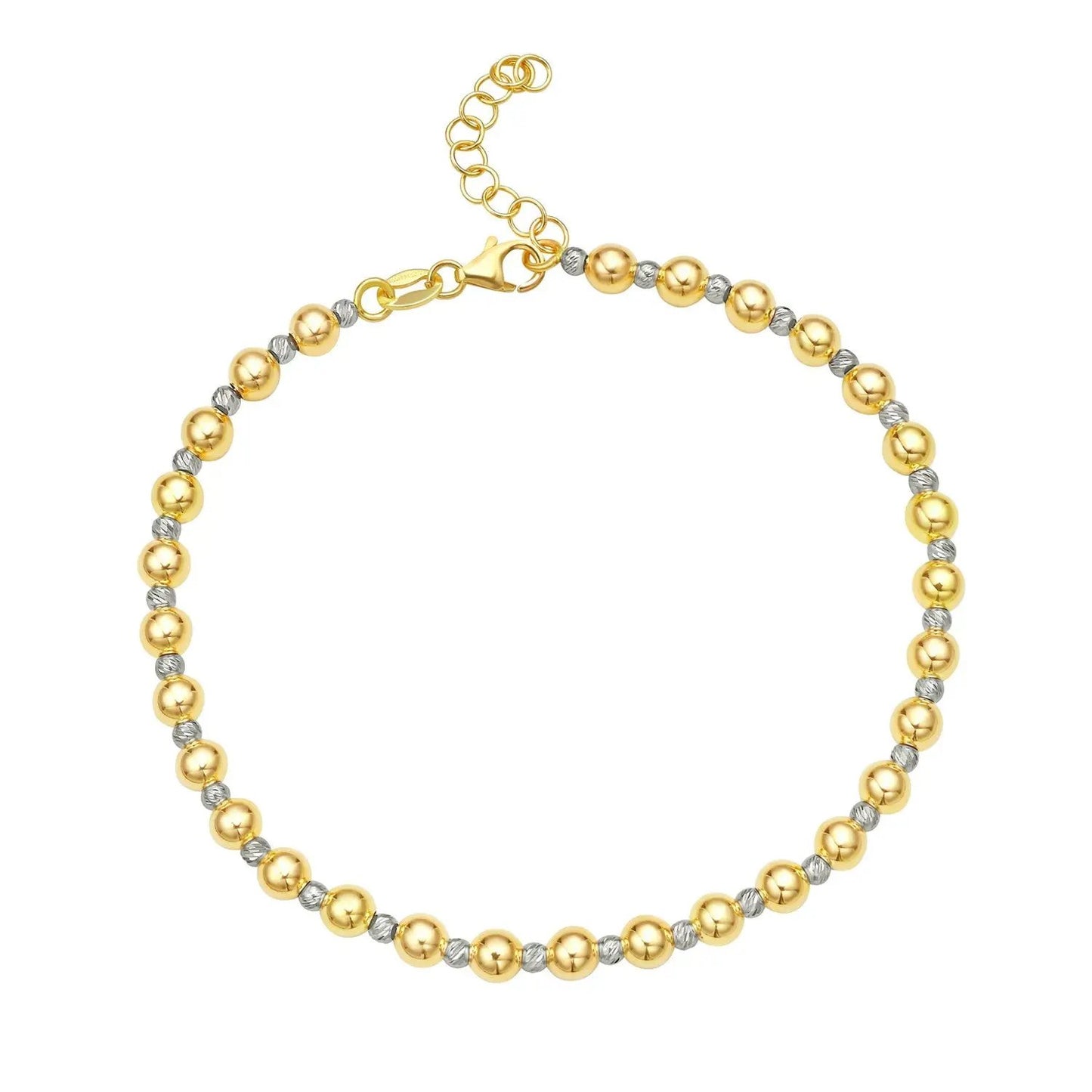 14K two-tone gold bead bracelet with diamond-cut beads, extension chain and lobster clasp on Tampa Home & Garden Store