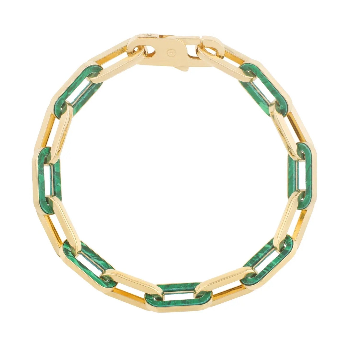14k yellow gold malachite paperclip link bracelet with green inlaid links on Tampa Home & Garden Store