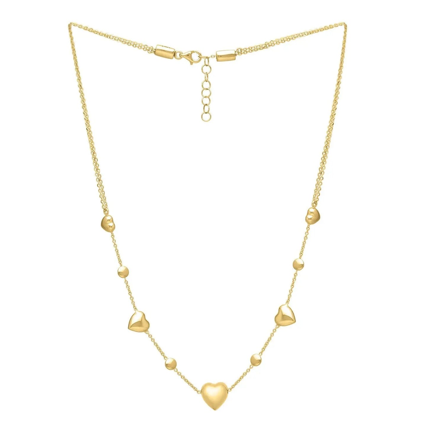 14k yellow gold puff heart necklace, adjustable with heart pendant and bead accents, Bids on Tampa Home & Garden Store