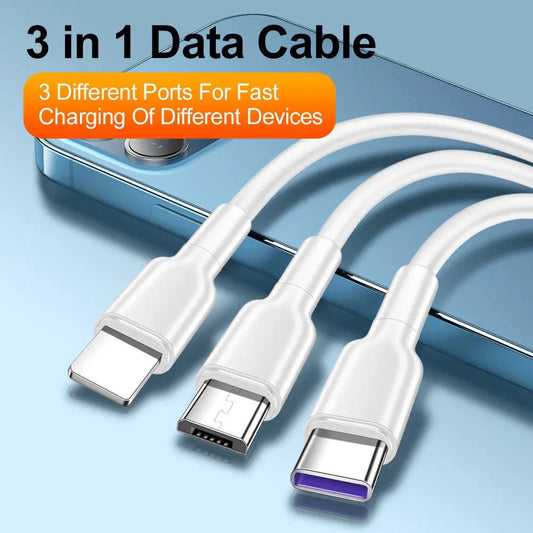 1.2-meter one to three 5A super fast charging data cable suitable for Huawei Honor, Xiaomi vivo Android charging cable - Tampa Home & Garden Store