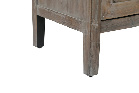 4 Door Wooden Twill Sideboard close-up of distressed gray-brown wood legs with black foot cap on Tampa Home & Garden Store