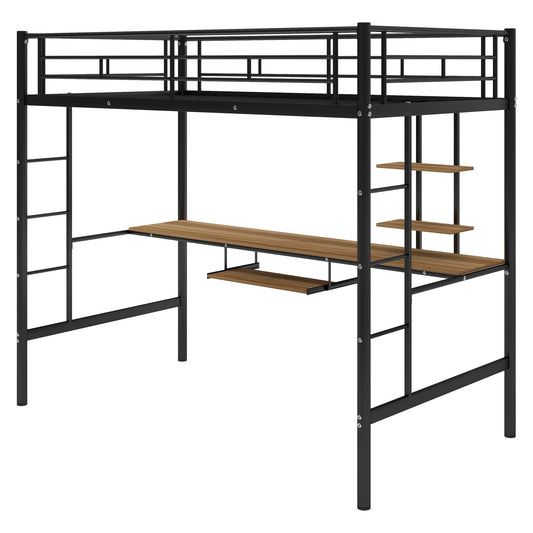 Loft Bed with Desk and Shelf Space Saving Design Twin