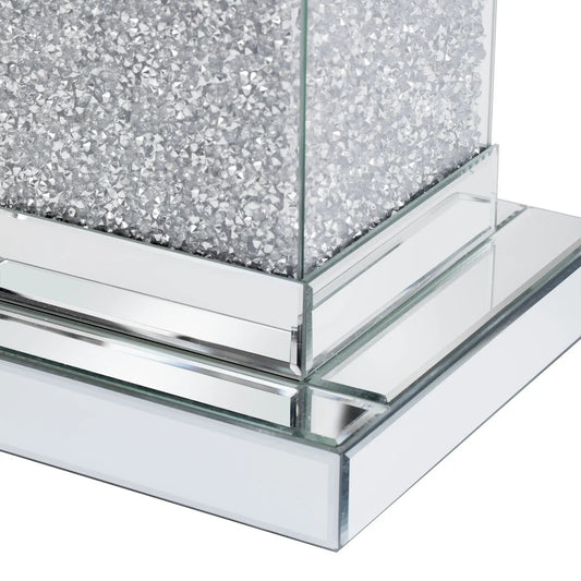 U Can 11.8in square mirrored LED coffee table with crystal glass panels and mirrored frame on Tampa Home & Garden Store