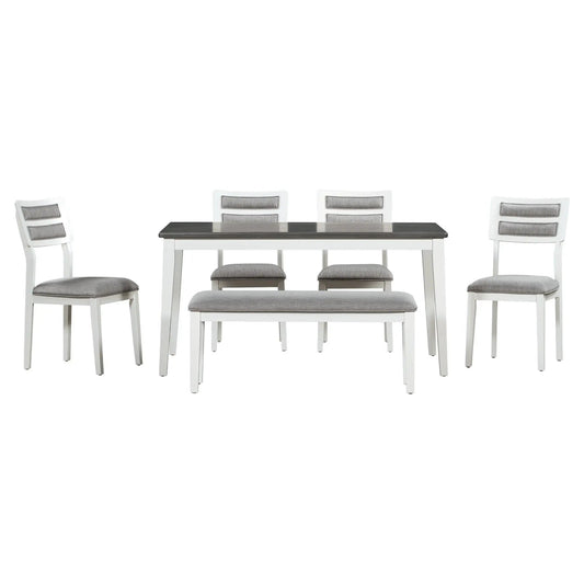 TREXM Classic Dining Set 6 Piece dark top, white frame, bench and four dining chairs on Tampa Home & Garden Store