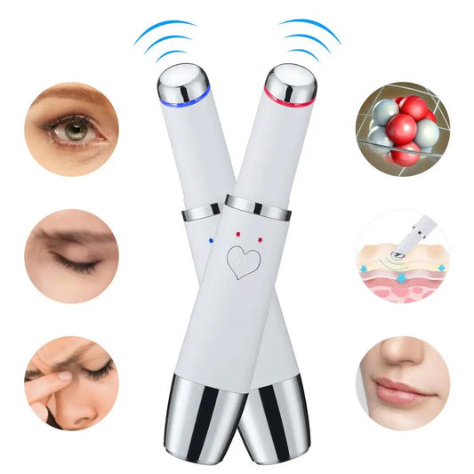USB Eye Massager Pen dual-head white massager with blue and red LED rings for home use on Tampa Home & Garden Store