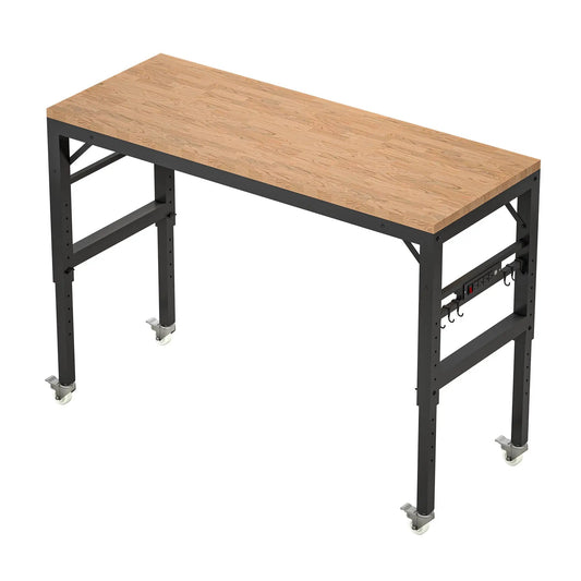60 inch adjustable garage workbench with wheels, wood top and gray steel frame on Tampa Home & Garden Store