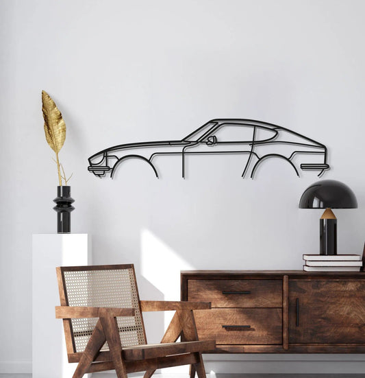 240Z 280Z classic metal car wall art by Modello Turbo, black wireframe car silhouette on Tampa Home & Garden Store