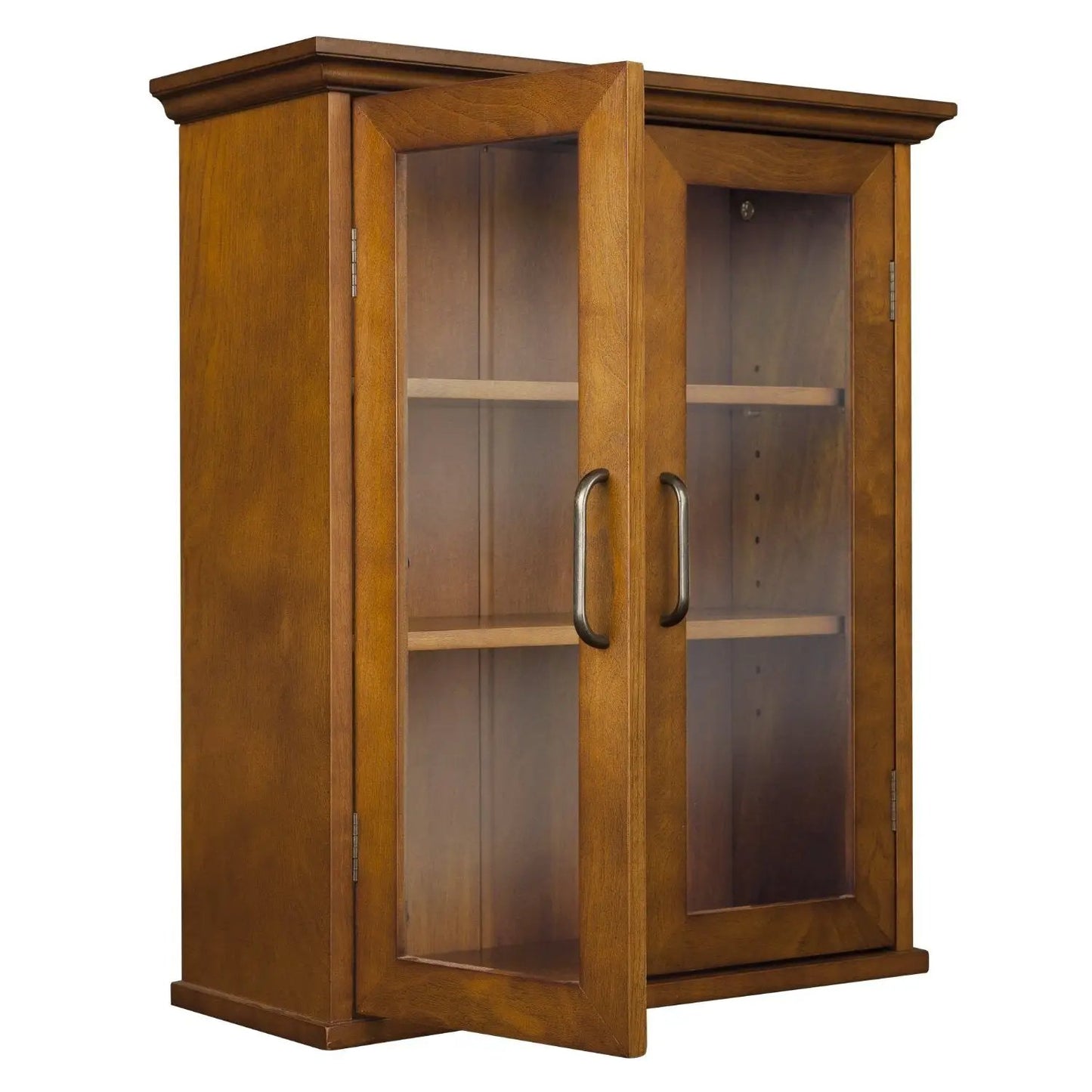 Oak Finish Bathroom Wall Cabinet with Glass 2-Doors & Shelves - Tampa Home & Garden Store