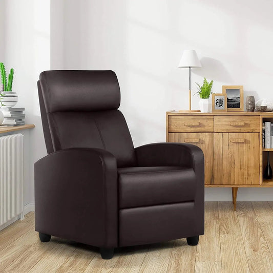 Dark brown high-density faux leather recliner chair for living room on Tampa Home & Garden Store