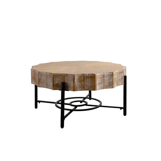 Vintage patchwork lace coffee table set of 2 with round distressed wood top and black metal legs on Tampa Home & Garden Store