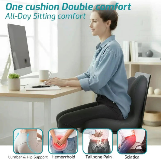 ComfortCore Seat Cushion for Back Support on a gray ergonomic desk chair for lumbar comfort on Tampa Home & Garden Store