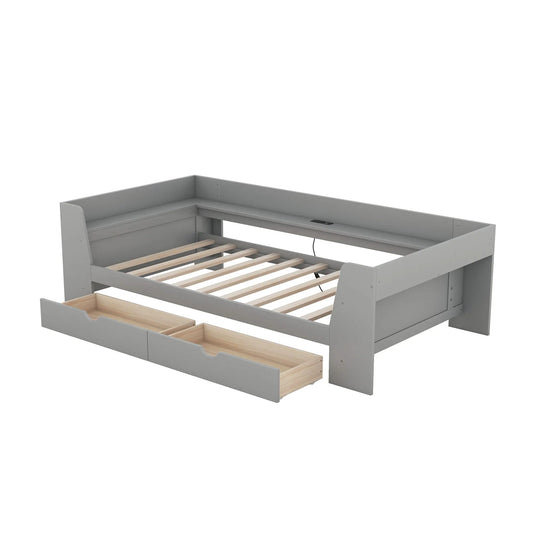 Gray twin size daybed frame with built-in storage drawers and slatted bed base on Tampa Home & Garden Store