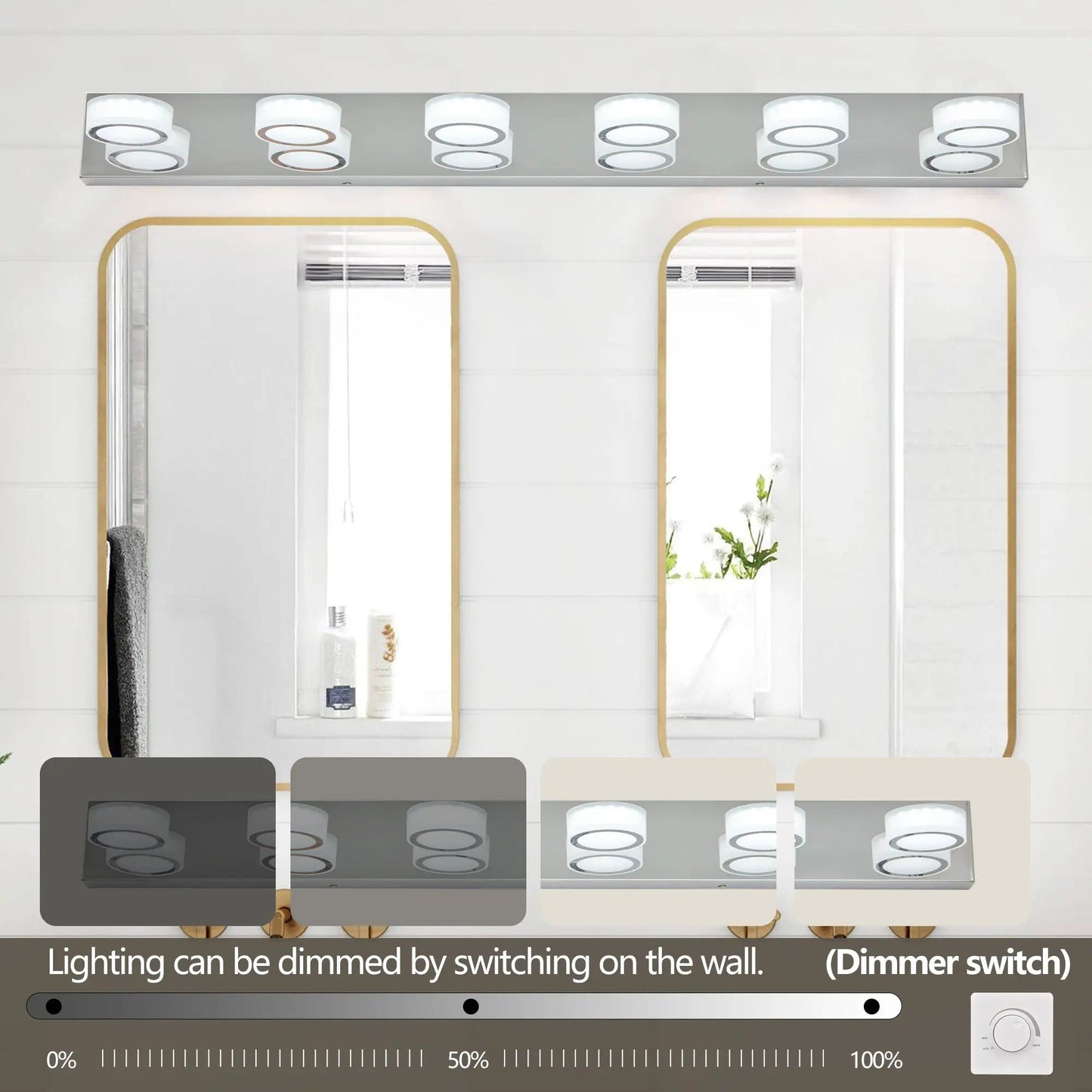 Apliques de Tocador LED Modernos Cromados de 6 Luces Sobre Espejo Iluminación de Pared para Baño