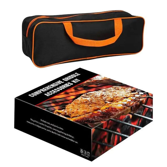 Stainless Steel Outdoor Barbecue Tools Set in black orange carry bag; 2-piece accessories kit on Tampa Home & Garden Store