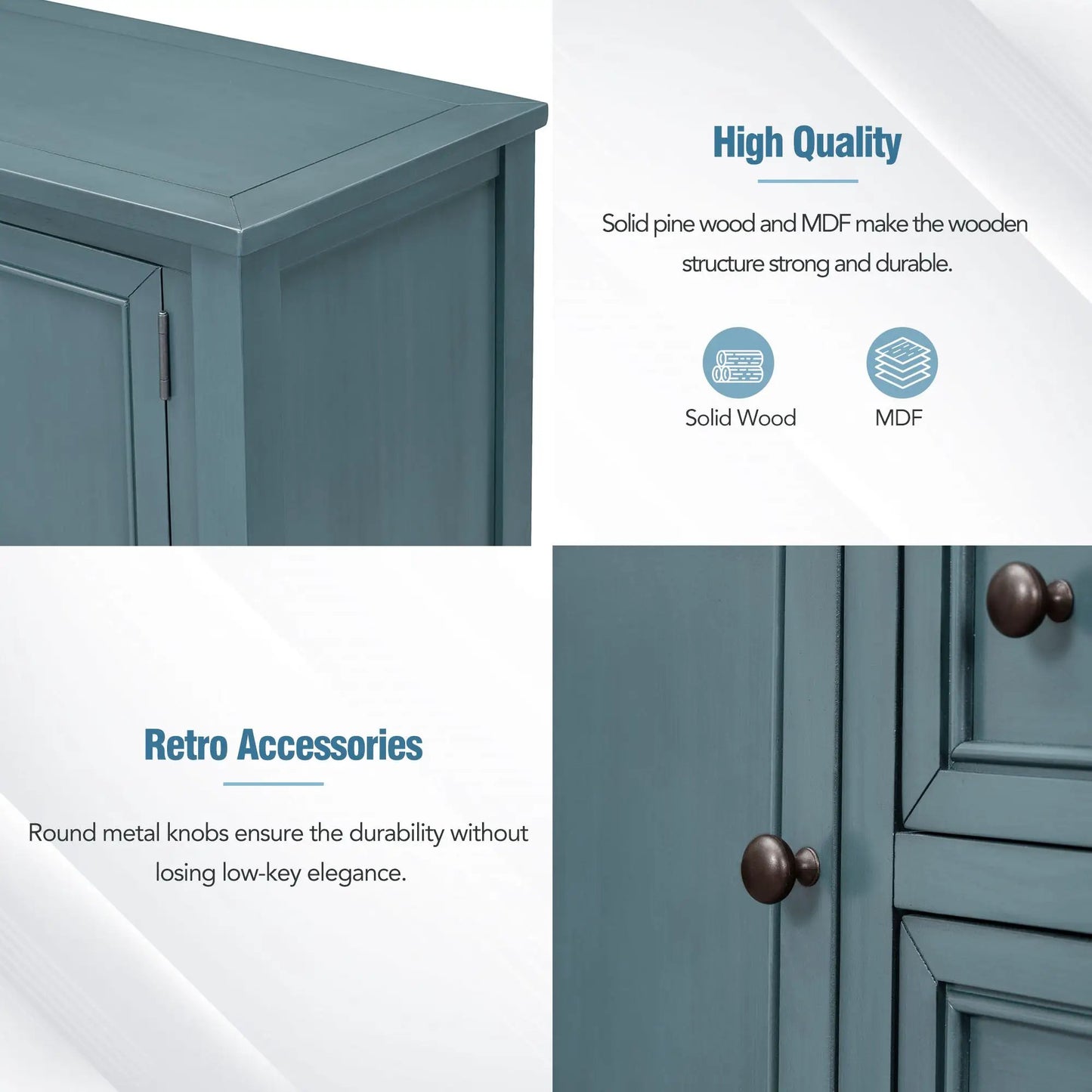 Cambridge Series Console Table with Four Drawers teal blue solid pine wood and MDF round knobs on Tampa Home & Garden Store
