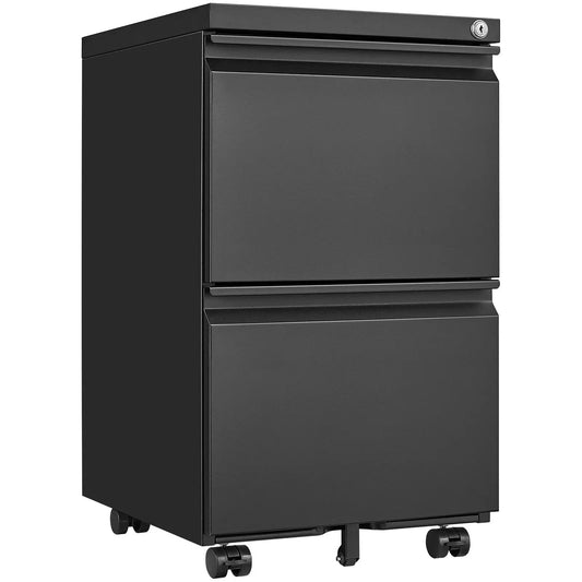 Metal 2-drawer mobile file cabinet with lock in black finish on casters on Tampa Home & Garden Store