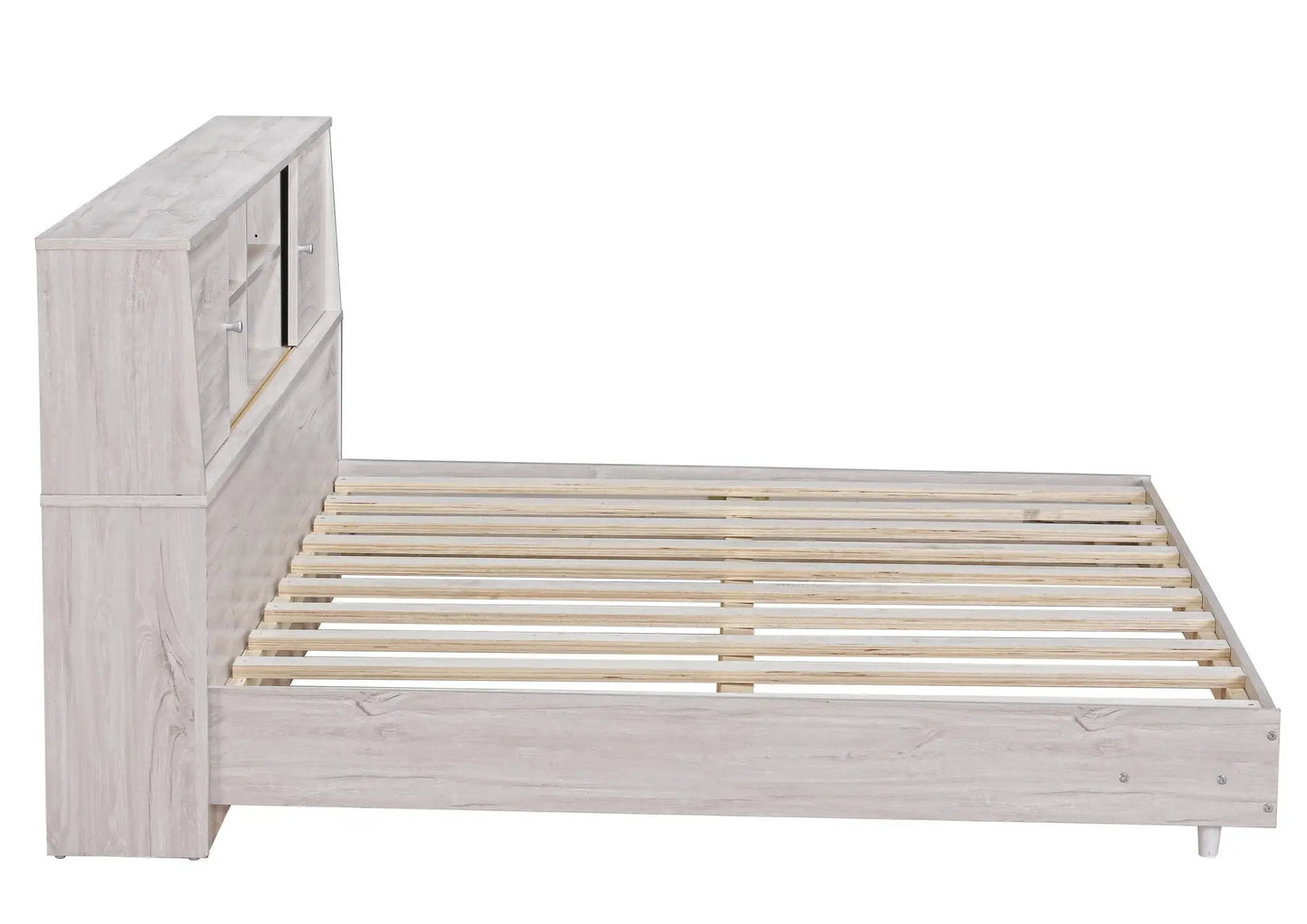 Full size daybed frame with white oak bookcases and slatted bed base on Tampa Home & Garden Store