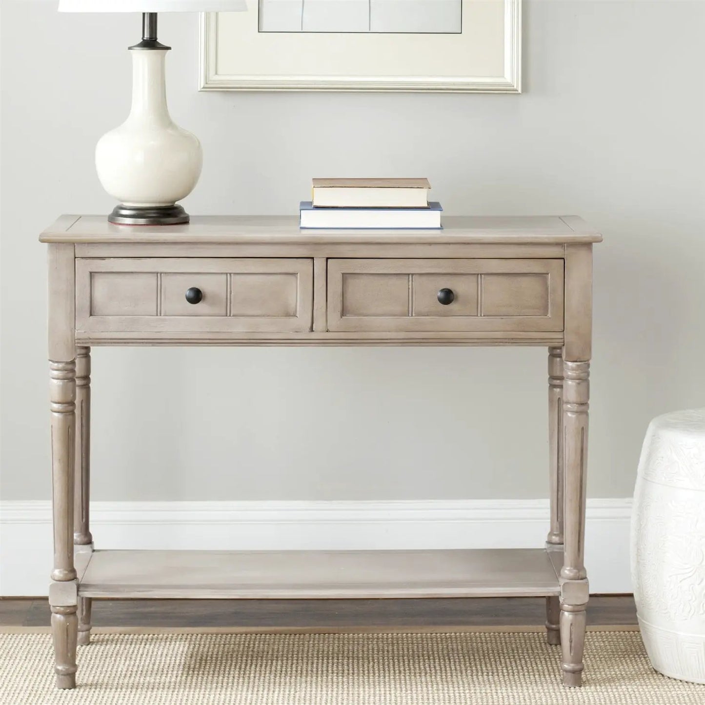 Console Accent Table Traditional Style Sofa Table in Distressed Cream - Tampa Home & Garden Store