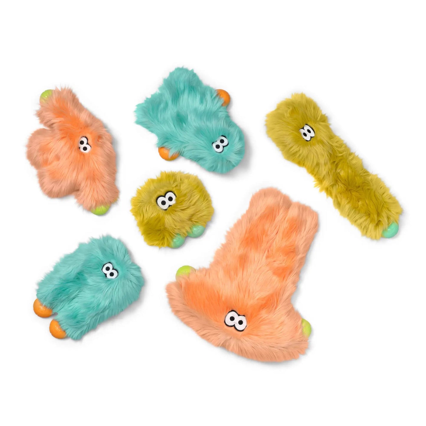 Rowdies plush dog toys by West Paw with reinforced fabric in teal, orange, and yellow on Tampa Home & Garden Store