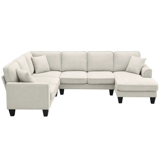 Beige modern U‑shape sectional sofa, 108 x 85.5 inches with plush cushions and chaise on Tampa Home & Garden Store