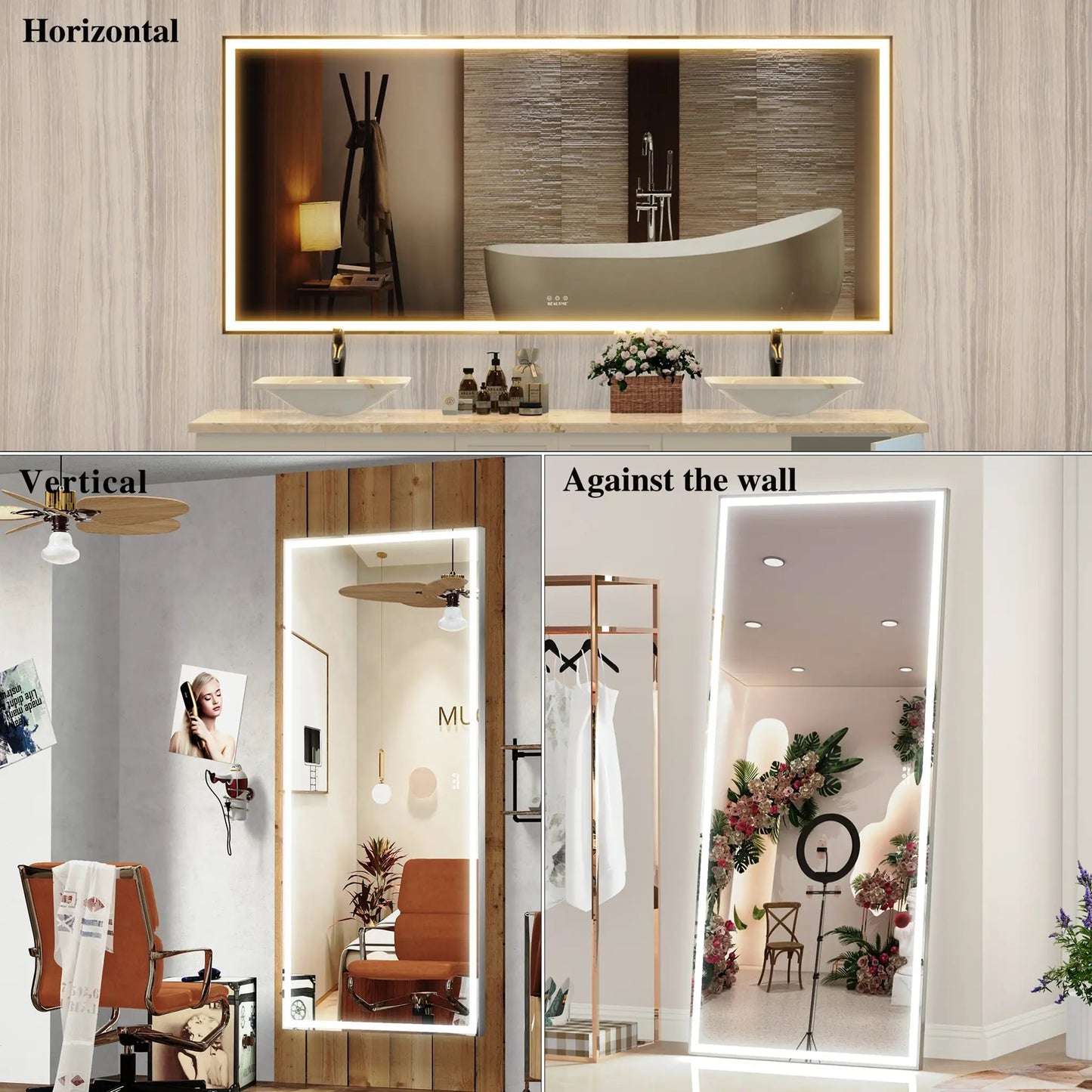 72x32 Inch LED Bathroom Mirror with 3 Color Modes
