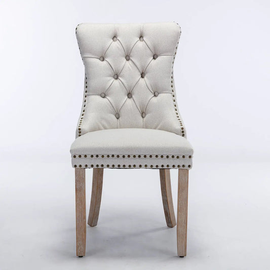 Nikki Collection Tufted Wood Dining Chair Gray with button tufting, nailhead trim, wood legs on Tampa Home & Garden Store