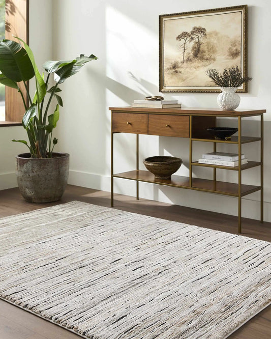 Wantu Luxe Thick Area Rug by Boutique Rugs in ivory with subtle charcoal lines on Tampa Home & Garden Store