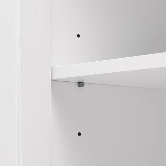 White bathroom storage cabinet with two doors and a small round black knob close-up view on Tampa Home & Garden Store