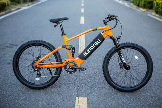 Defender 27.5 E-Bike orange frame with fat tires by EUNORAU on Tampa Home & Garden Store