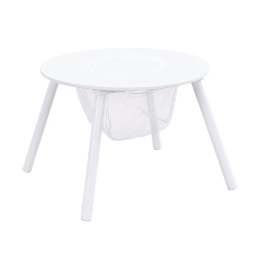 Children's Panel Table white round top with mesh storage basket underneath on Tampa Home & Garden Store