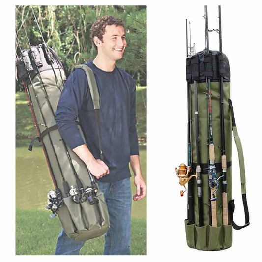 Nylon fishing rod bag case with shoulder strap and multiple rod pockets in olive green on Tampa Home & Garden Store