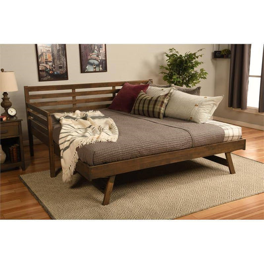 Solid Wood Daybed Frame with Twin Pop-Up Trundle Bed in Walnut Finish - Tampa Home & Garden Store
