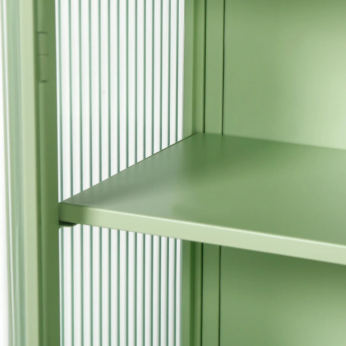Mint green 27.56-inch glass-door wall cabinet interior with shelf and ribbed back panel on Tampa Home & Garden Store