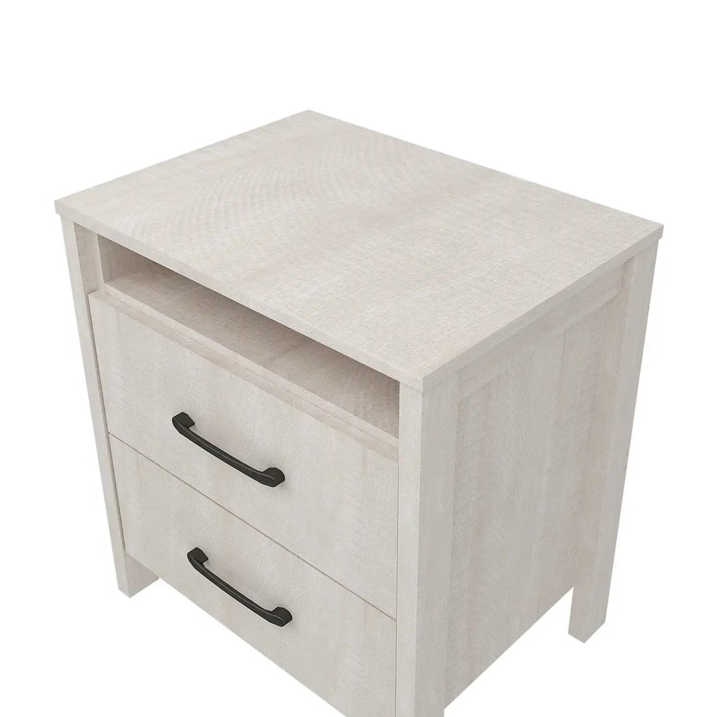 Modern Farmhouse Bedroom 2-Drawer Bedside Table Nightstand in Grey Wood Finish - Tampa Home & Garden Store