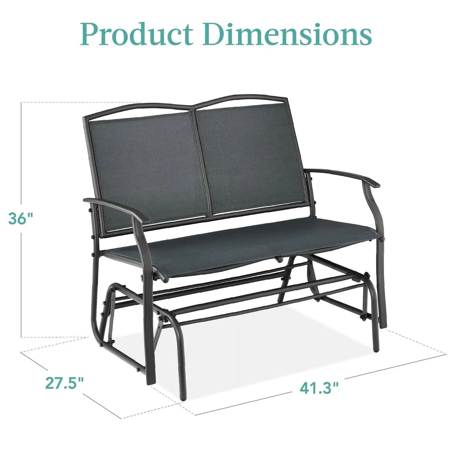 2 Seat Mesh Patio Loveseat Swing Glider Rocker with Armrests in Charcoal - Tampa Home & Garden Store