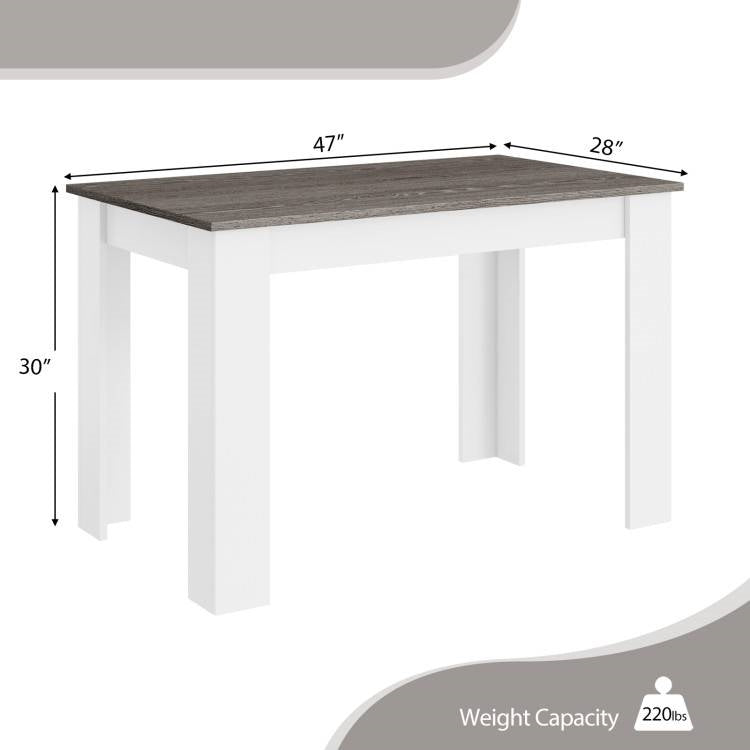 Mesa de comedor de cocina o escritorio de computadora de 47 pulgadas con cubierta de madera gris oscuro y patas blancas