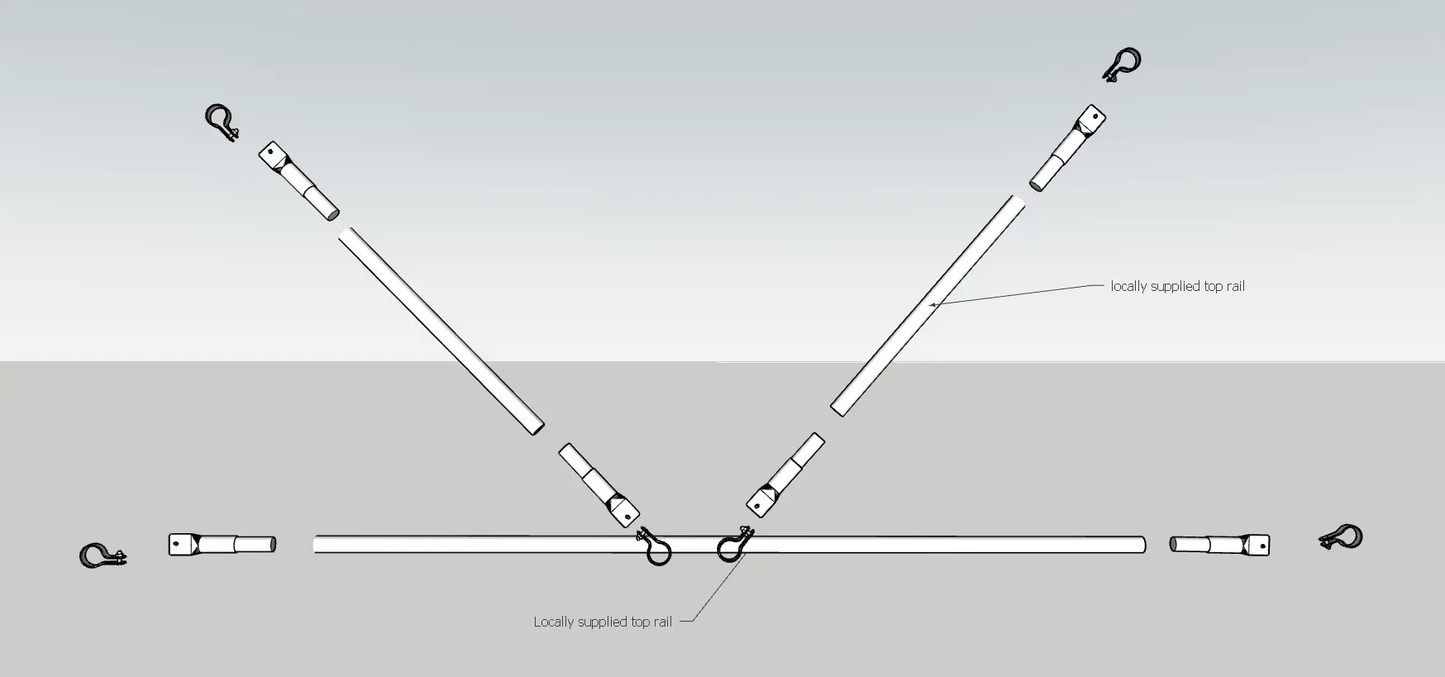 DIY greenhouse truss kit with top rail support; white aluminum tubes, brackets, and eye bolts on Tampa Home & Garden Store