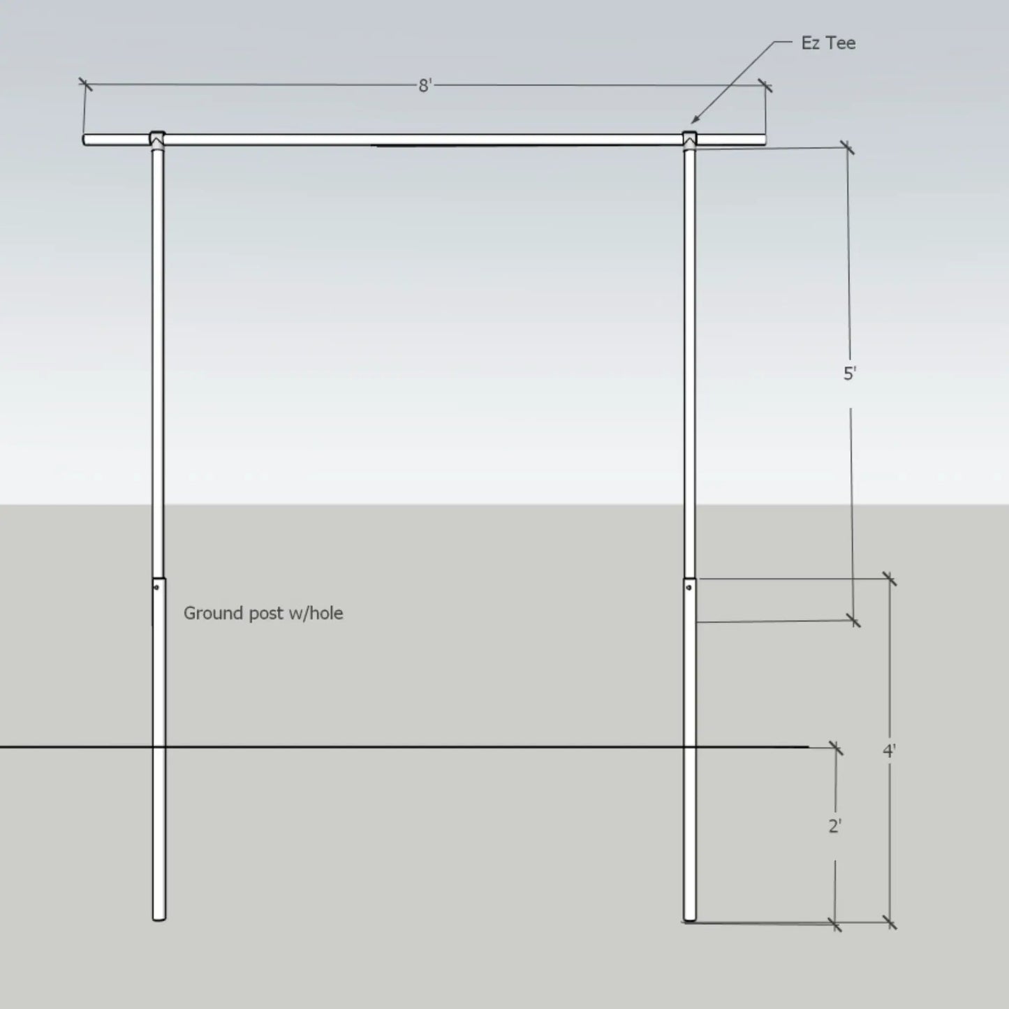 DIY Tomato Trellis plant support diagram with two ground posts and 8 ft rail Ez Tee on Tampa Home & Garden Store