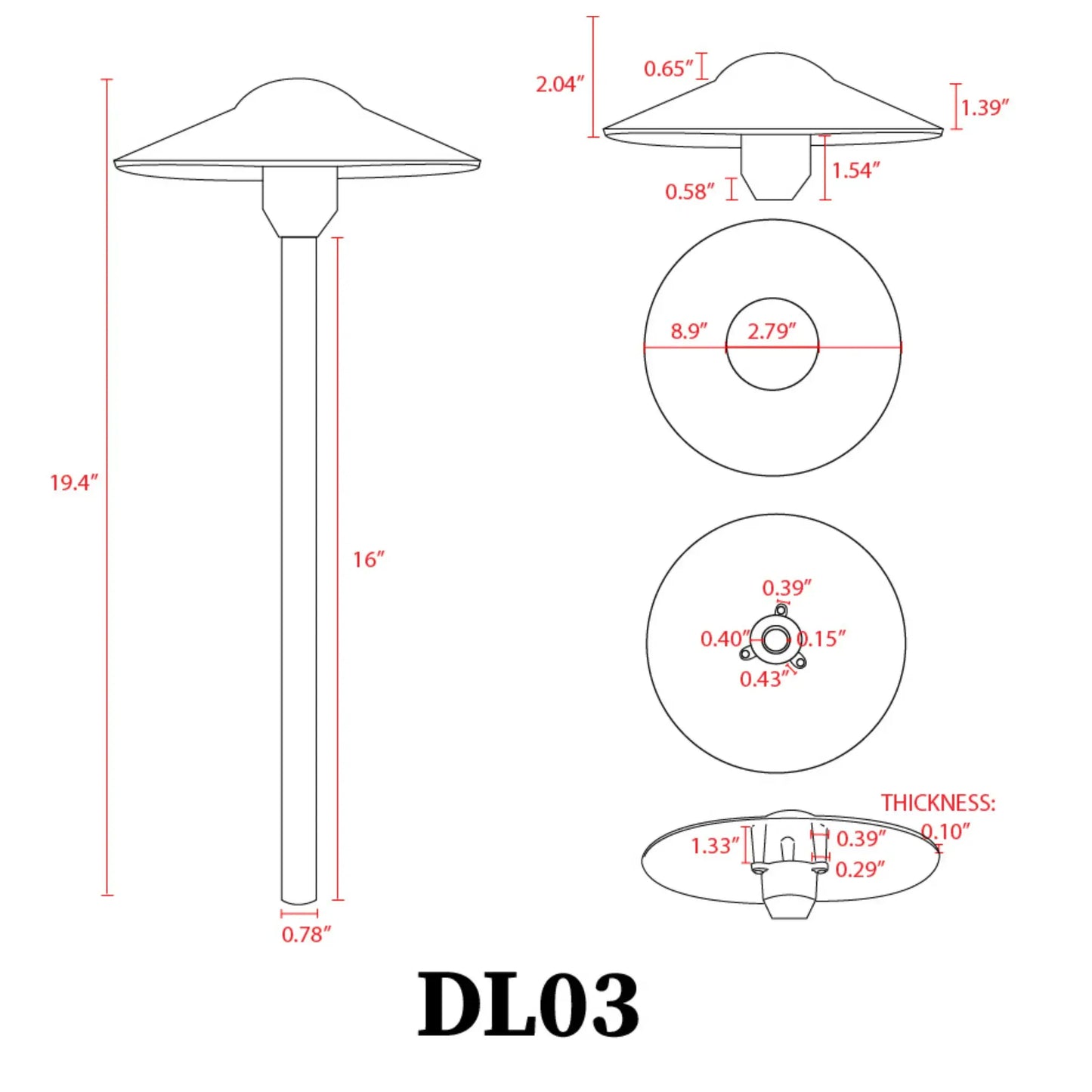 DL03 12V AC/DC Aluminum Low Voltage Landscape Lighting Mushroom Path Light - Tampa Home & Garden Store